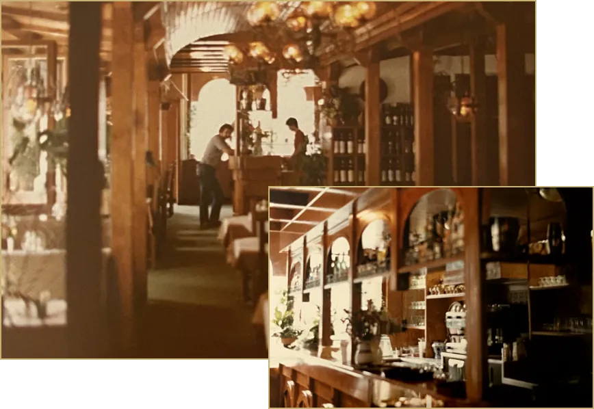 Collage: Gastraum und Bar des ersten eigenen Restaurants